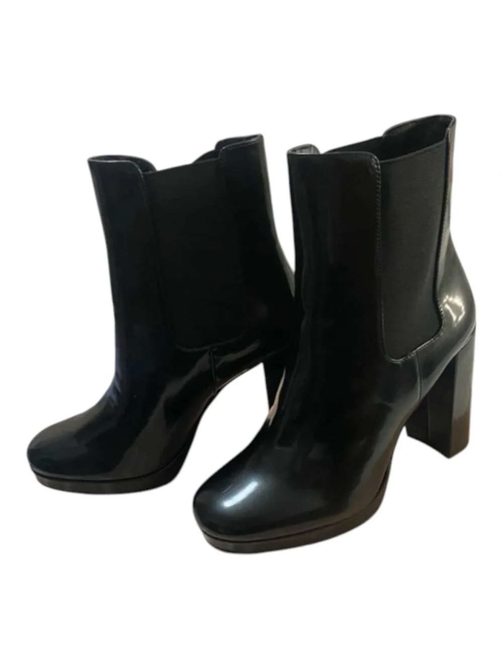 JustFab Black Patent Chelsea Block Heel Ankle Boots
